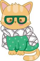 Baby cat with green eyeglasses and scarf. A funny cat illustrations. vector
