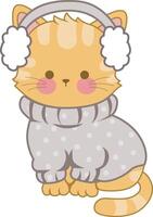 Cute cat with grey outfit and headphone. A funny cat illustrations. vector