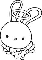 Outline of bunny like a fairy. coloring pages by cute bunny costume icon. vector