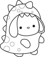 Outline of bunny wearing a dinosaur costume. coloring pages by cute bunny costume icon. vector