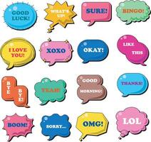 Various kinds of colorful bubble text with writing inside vector