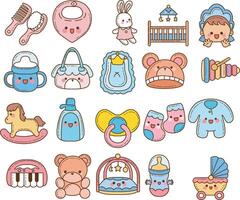 Full color of variation baby stuff. Cute baby stuff . vector