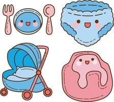Group of meal and crib items. Cute baby stuff . vector