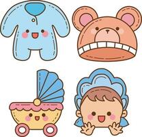 Group of pajamas and peek a boo items. Cute baby stuff . vector