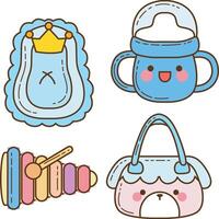 Group of baby bottle and xylophone items. Cute baby stuff . vector