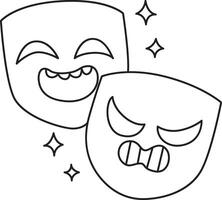 Outline of two mask with different face. Outline of April Fool's day content. vector