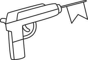 Outline of flag appear from the gun. Outline of April Fool's day content. vector