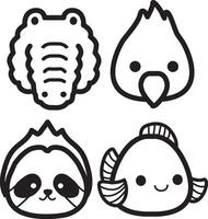 Outline of crocodile, parrot and gold fish group. Coloring pages of cute animals. vector