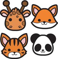 Group of fox, panda and deer animals. Wild animal and pet. vector
