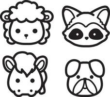 Outline of weasel, pitbull and horse group. Coloring pages of cute animals. vector