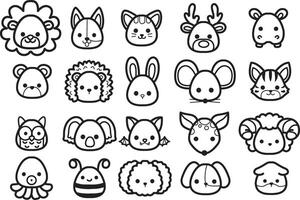 Outline of lion, deer, and hippo. Coloring pages of cute animals. vector