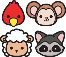 Group of parrot, sleep and weasel animals. Wild animal and pet. vector