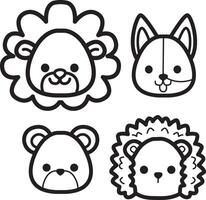 Outline of lion, bear and hedgehog group. Coloring pages of cute animals. vector