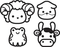 Outline of sheep, cow and frog group. Coloring pages of cute animals. vector