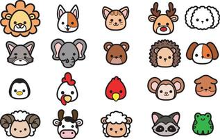 Group of lion, chicken, and sheep animals. Wild animal and pet. vector