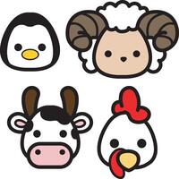 Group of sheep, cow, and penguin animals. Wild animal and pet. vector