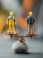Balance of Protection and Freedom Illustrated With Labor Figurines on Scales During Safety Month photo