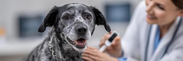 Vet Implants Microchip in Dog at Veterinary Clinic With Tools in Background photo