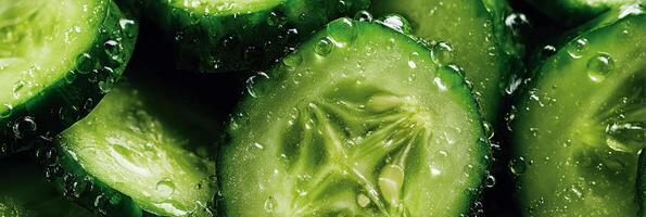 Fresh-cut Cucumbers Glistening With Water Droplets Showcase Vibrant Green Tones in a Clean Arrangement photo