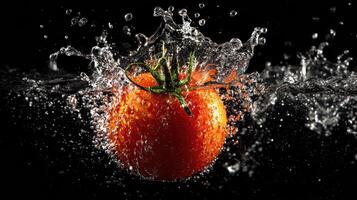 Tomato Splashes in Water Creating High-Speed Effects in a Clean and Striking Layout photo