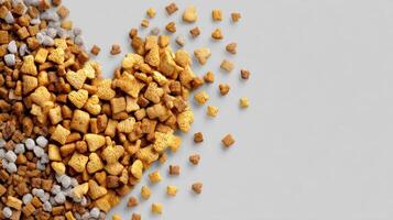 Scattered Pet Treats Create a Heart Shape on a Blank Surface for an Advertisement Promoting Love for Pets and Nutrition photo