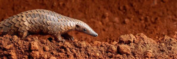 Indian Pangolin Walking on Reddish Soil in a Natural Setting photo