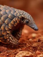 Indian Pangolin Exploring Reddish Soil in Its Natural Habitat During Daylight Hours photo