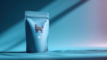 Sleek Pouch Packaging Design Mockup Featuring a Dog Silhouette With a Soft Faded Background in a Contemporary Setting photo