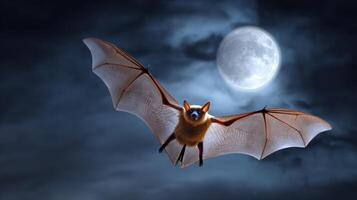 Fruit Bat Gliding Gracefully Through a Moonlit Sky Under the Vast Night Atmosphere photo