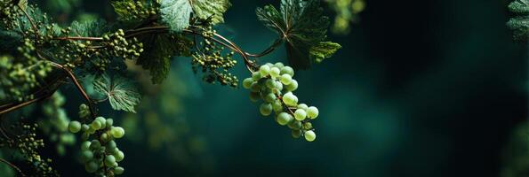 Floating Grapevine Draped Over Deep Green Background Showcasing Luxury Organic Style With Clear Upper Third photo