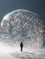 Protective Bubble Forms Around Individual Standing in a Tranquil Environment During Daylight Hours photo