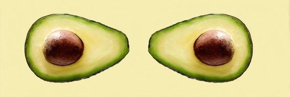 Mirrored Avocado Halves With a Clean Background Showcasing Vibrant Colors and Intriguing Symmetry photo