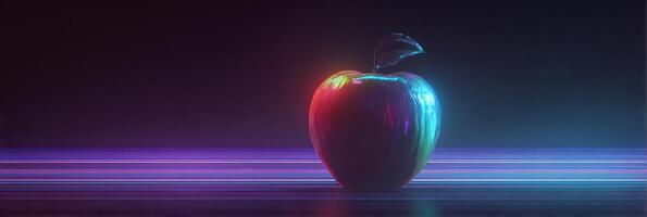 Glitching Neon Apple in Cyberpunk Environment With Vibrant Colors and Empty Upper Section for Creative Expression photo