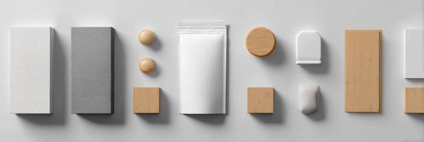 Simple Packaging Pouch Mockup With Minimalistic Props Arranged Neatly on a Clean Surface Showcasing Design Possibilities for Modern Branding photo
