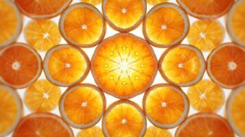 Sliced Oranges Arranged in a Mesmerizing Mandala With a Symmetrical Design Featuring a Soft Motion Blur Effect photo