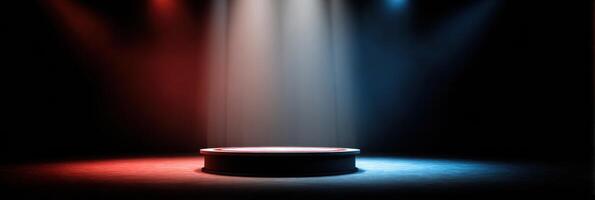 Political Debate Stage in Spotlight With an Empty Background Highlighting a Moment of Anticipation for an Upcoming Discussion Event photo
