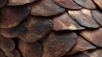 Macro Detail of Pangolin Scales Showing Intricate Patterns and Textures in a Natural Setting, Highlighting the Beauty and Uniqueness of Wildlife photo