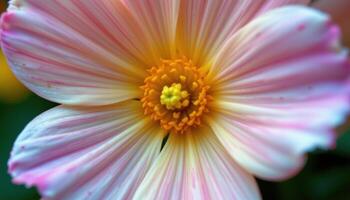 close up view of a primrose bloom with delicate pastel petals and a soft yellow center. photo