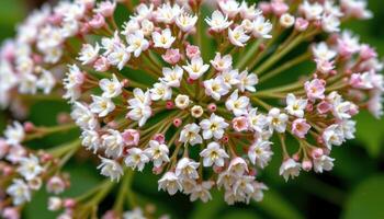 close up view of a meadow rue bloom with fluffy white clusters resembling tiny fireworks. photo