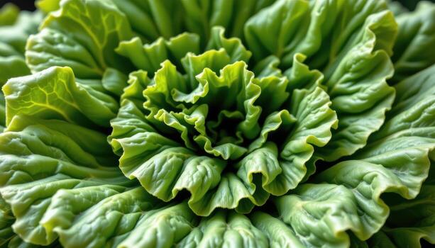 close up view of lettuce leaves stacked with gentle ruffles and moist textures. photo