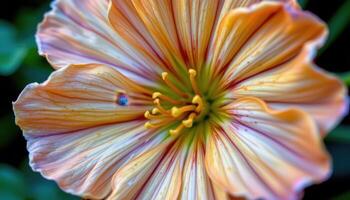 close up view of a nasturtium flower with rich orange petals and long, slender spurs. photo