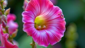 close up view of a snapdragon flower with tubular petals forming a whimsical, open mouthed shape. photo