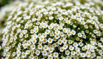close up view of a cluster of tiny alyssum flowers creating a fragrant, snow white cushion. photo