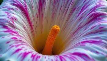 close up view of a calla lily with a smooth, sculptural petal forming a graceful funnel shape. photo