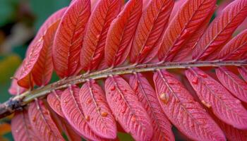 close up view of tamarind leaves composed of fine leaflets arranged along a single stem. photo