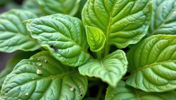 close up view of mustard leaves with a wrinkled surface and slight purpling on the tips. photo
