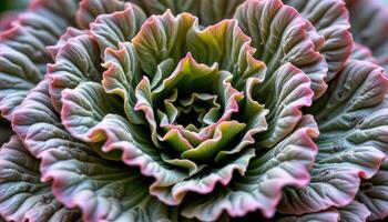 close up view of curly endive leaves forming jagged layers with pale green undersides. photo