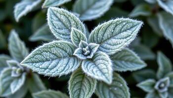 close up view of sage leaves covered in a fine fuzz, giving them a silvery texture that softens the appearance of each lobe. photo
