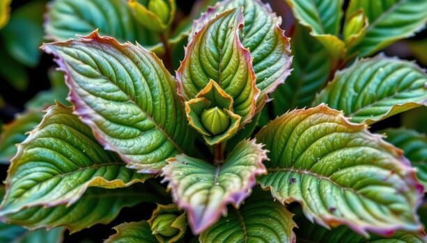 close up view of chicory leaves upright and bold with rough edges and intense color. photo
