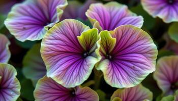 close up view of oxalis leaves folded in threes with a rich purple hue and clover like shape. photo